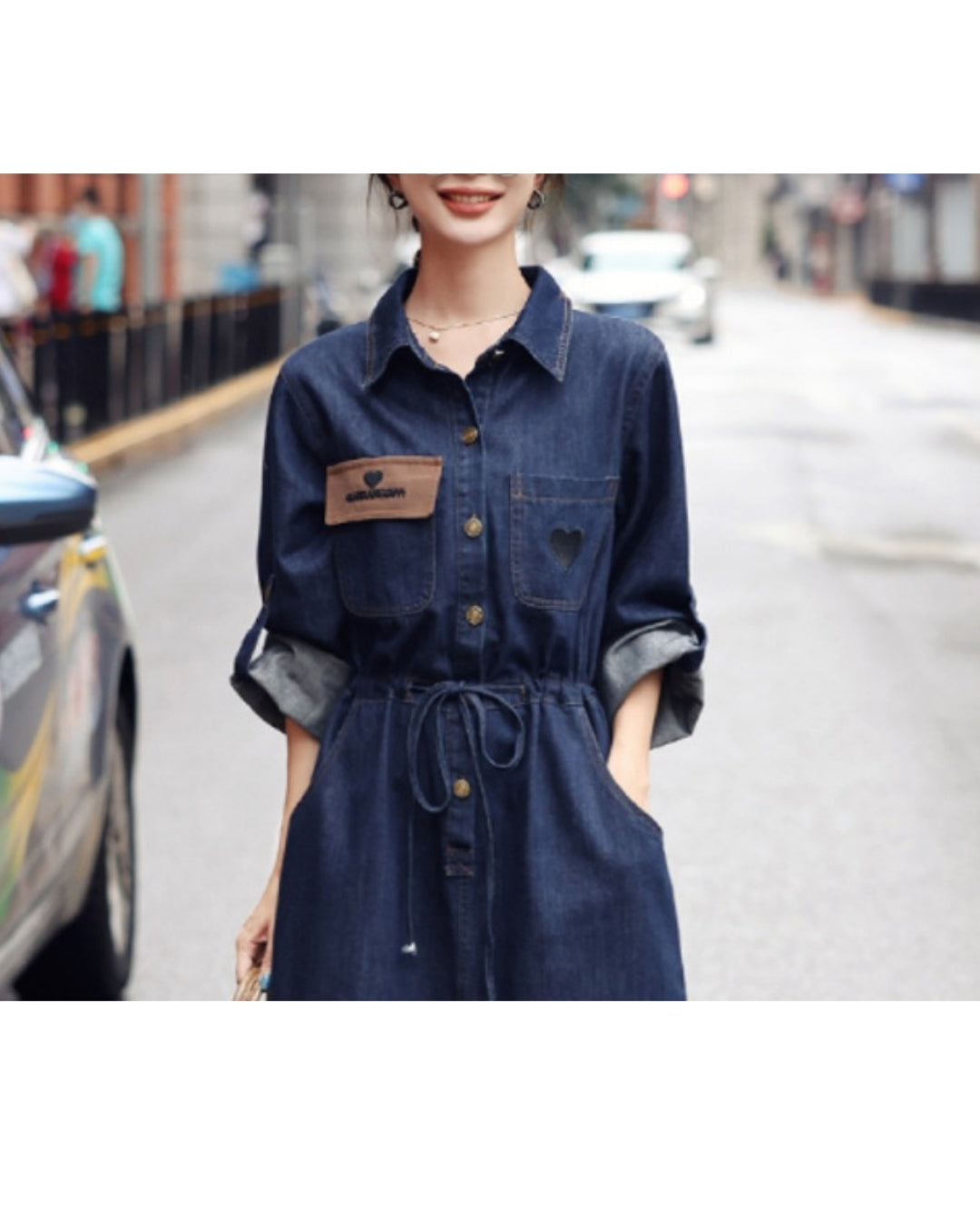 アーバンデニムワンピース【キュッと細見え、都会派の一枚】