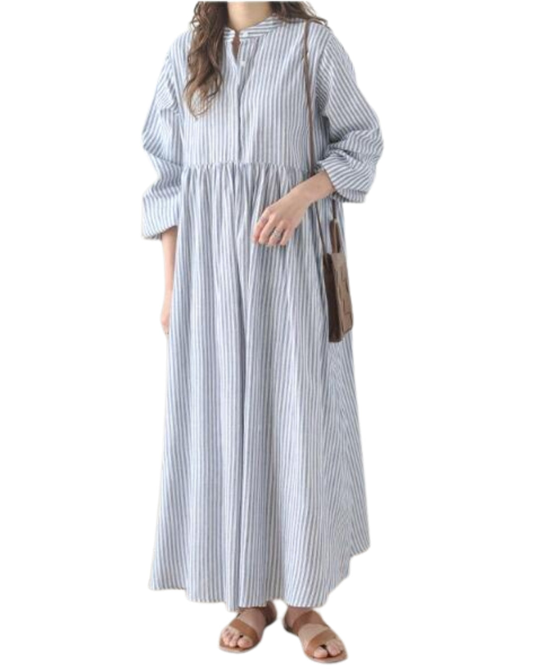 大人ナチュラル綿ワンピース(ゆったりシルエット&ストライプ)