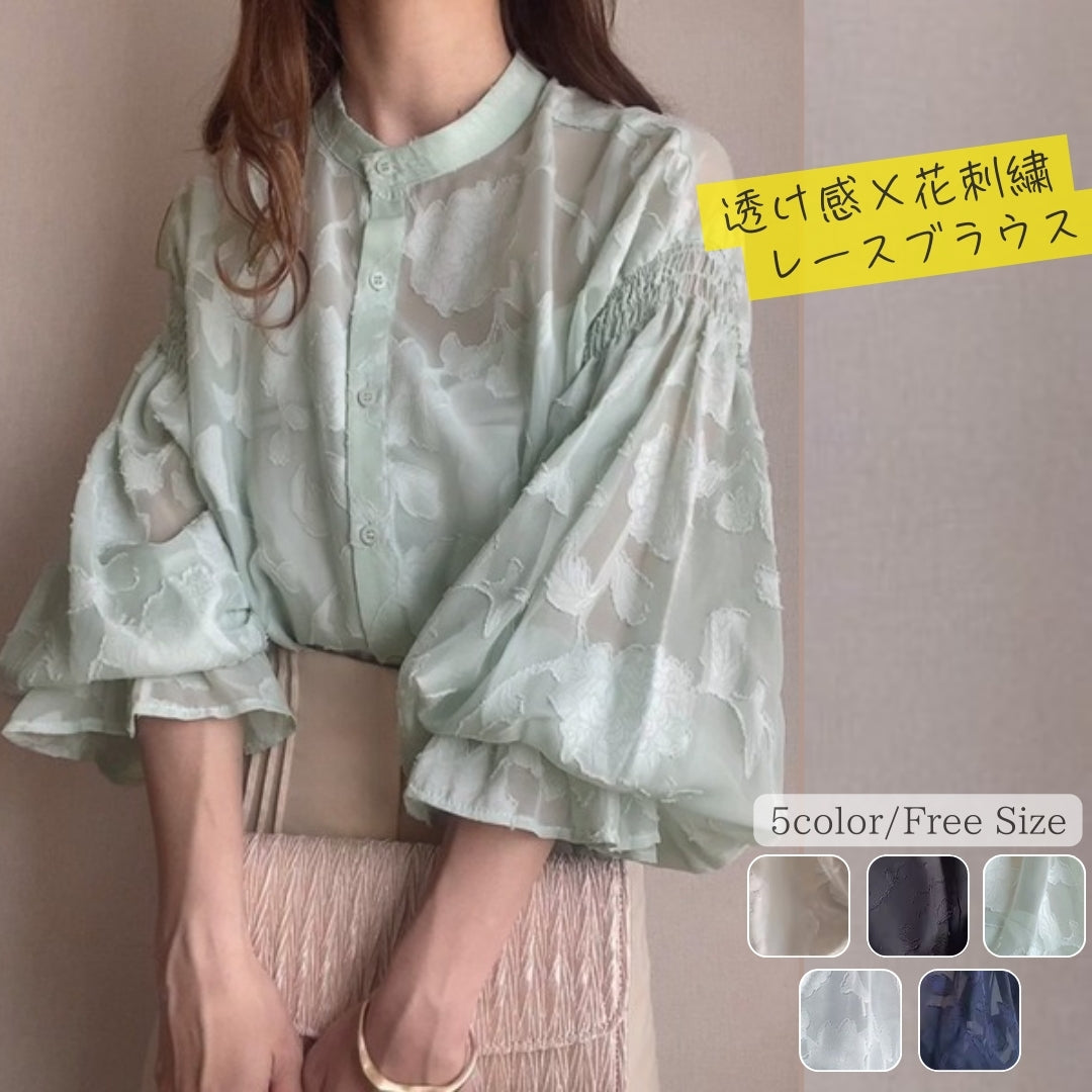 花刺繍シフォンブラウス【ふんわり優雅なシルエット】