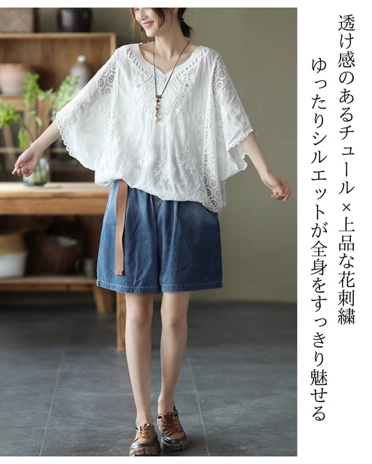 ふんわり涼しげチュールブラウス【通勤も休日も爽やか】