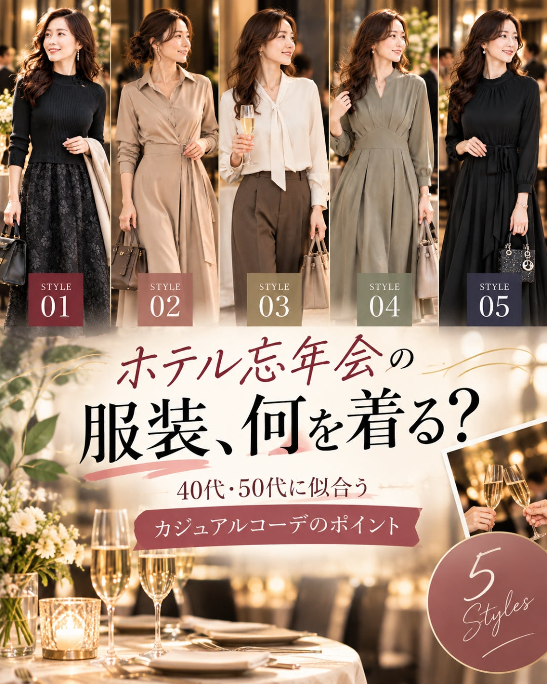 ホテル忘年会の服装、何を着る？40代・50代に似合うカジュアルコーデのポイント