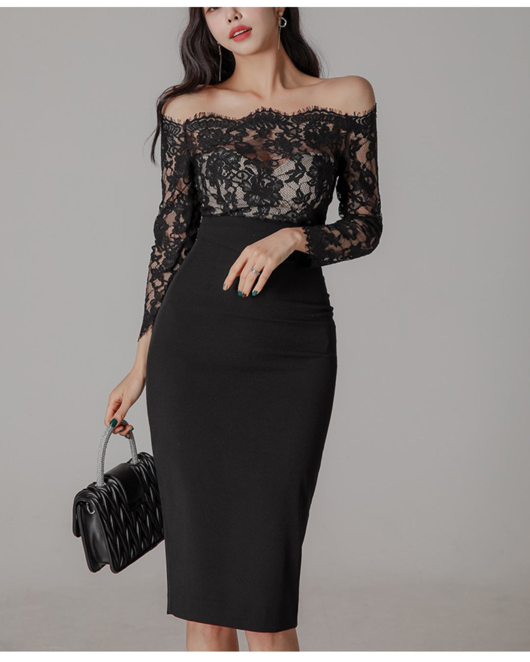 エレガントレースタイトドレス【凛と華やぐ、大人のレースライン】