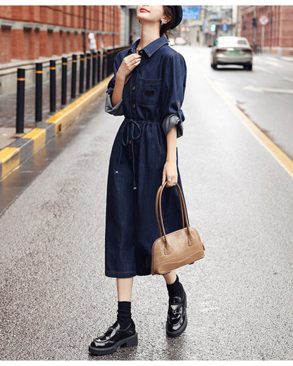 アーバンデニムワンピース【キュッと細見え、都会派の一枚】