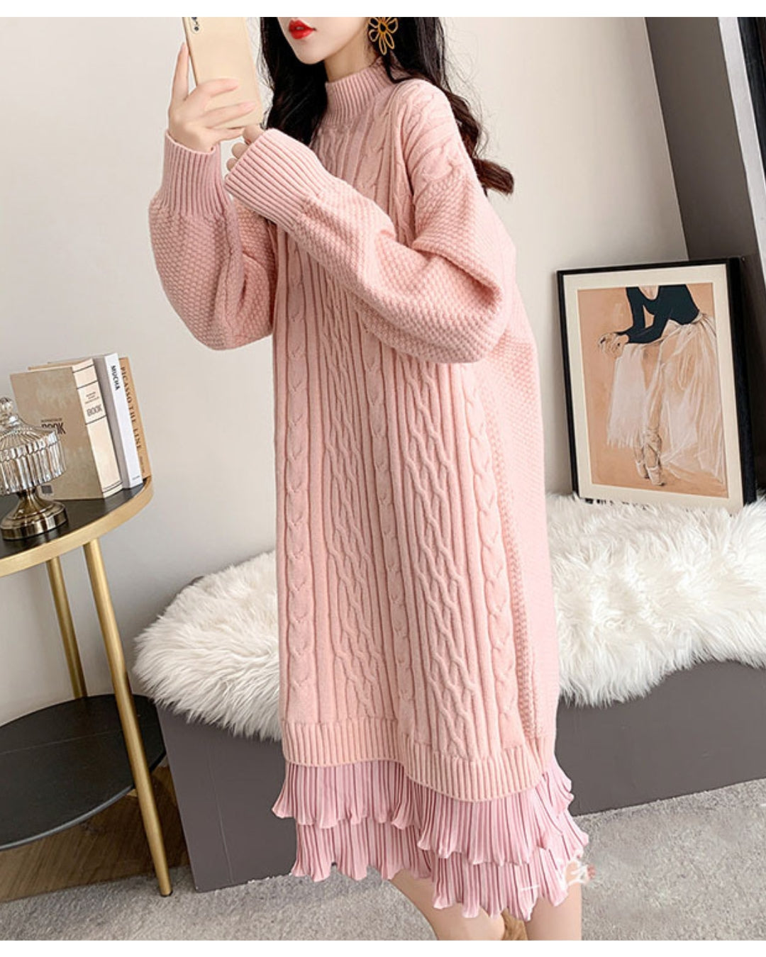 ロングニットフリルワンピース【大人フェミニン × 圧倒的存在感】