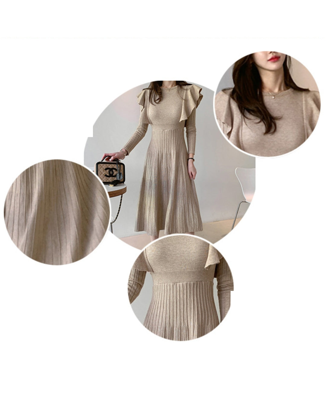 ショルダーフリルニットワンピース【ふんわり肩フリルで魅せる】