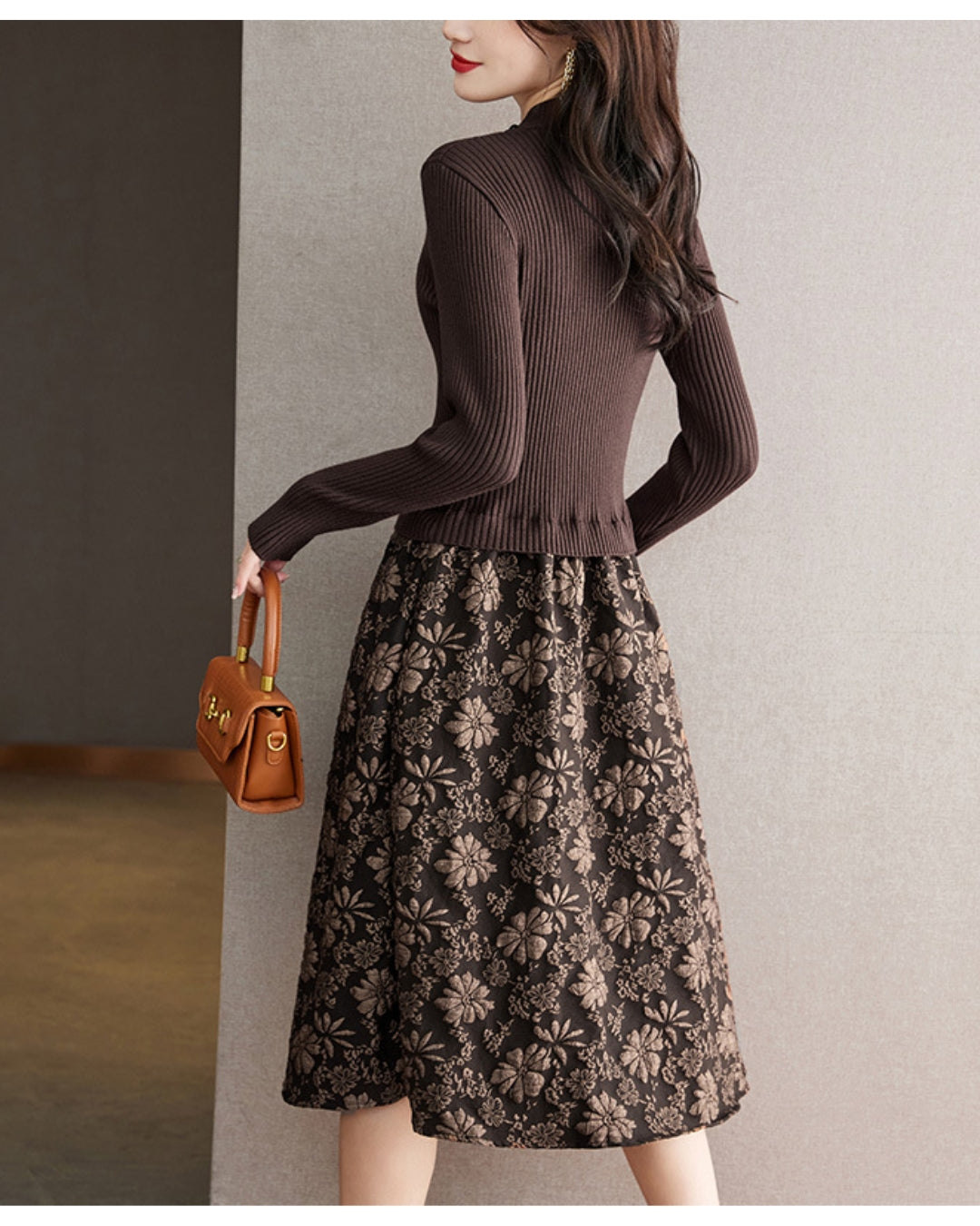 リブジャカードミディワンピース【コントラストが生む立体エレガンス】