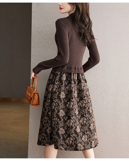 リブジャカードミディワンピース【コントラストが生む立体エレガンス】