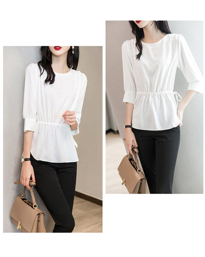 ウエストギャザーブラウス【きれい見えで体型カバーも叶える】