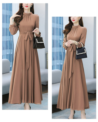 ロングシフォンワンピース【静かな華やぎを添える上品シルエット】