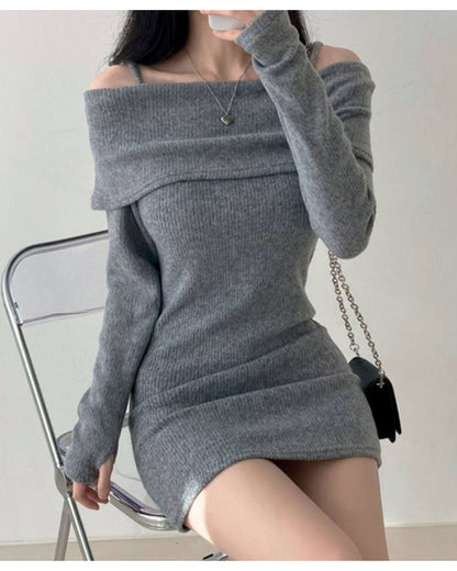 オフショルダーニットワンピース【洗練の肌見せで魅せる大人のエレガンス】