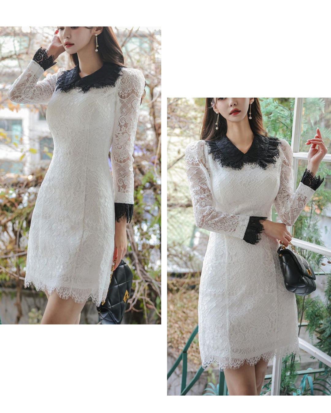 ブラック襟レースワンピ【清楚にそして印象的に 、着るだけで洗練見え】