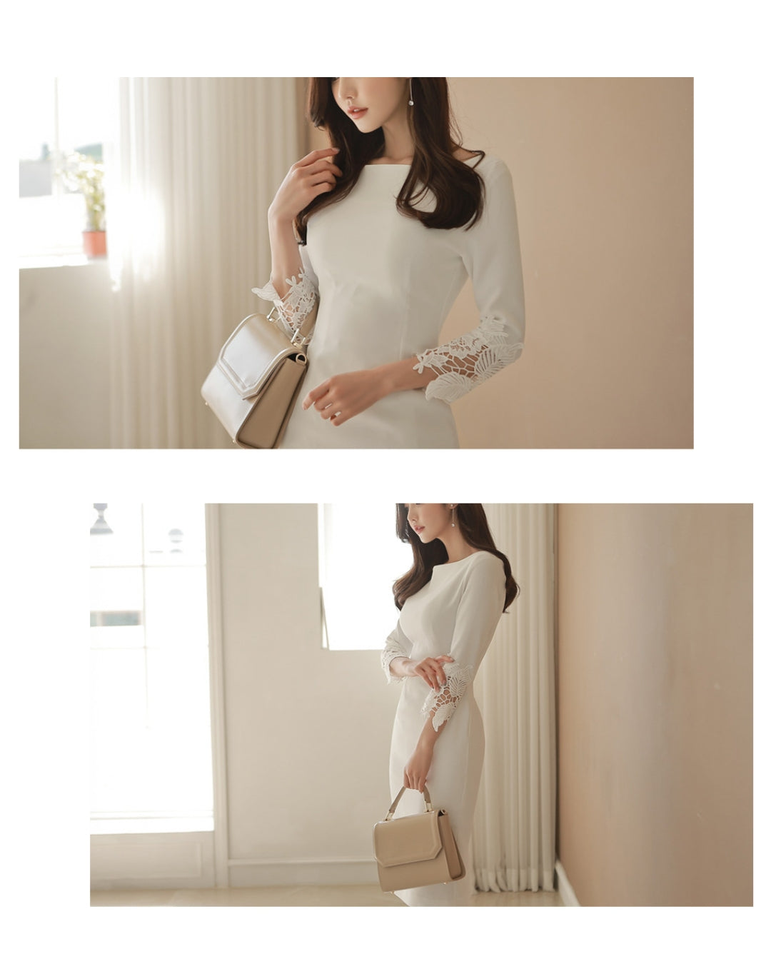 切替レース七分袖タイトワンピ【凛とした佇まいに女らしさを忍ばせる】
