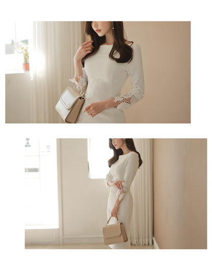 切替レース七分袖タイトワンピ【凛とした佇まいに女らしさを忍ばせる】