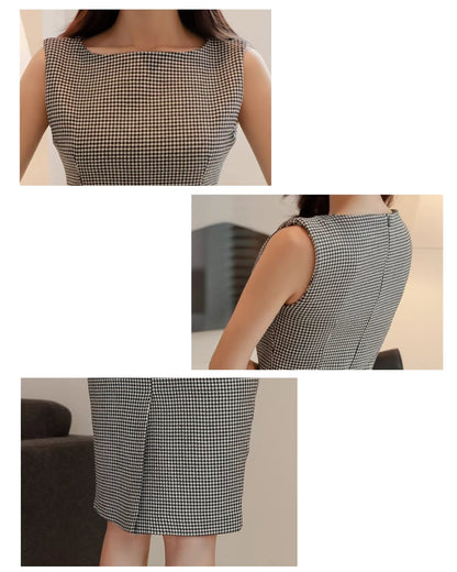 千鳥格子タイトワンピース【凛とした佇まい無駄のないタイトシルエット】