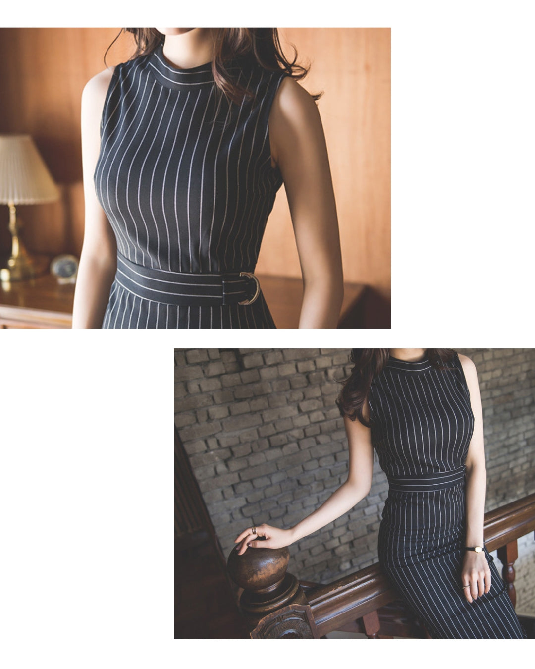 ストライプタイトドレス【計算された縦ライン大人モードの品格】