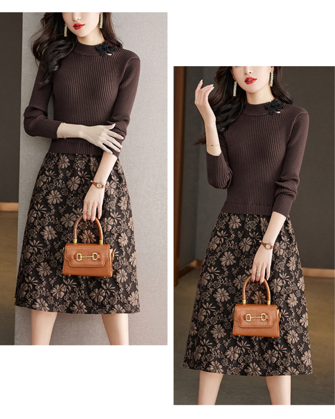 リブジャカードミディワンピース【コントラストが生む立体エレガンス】