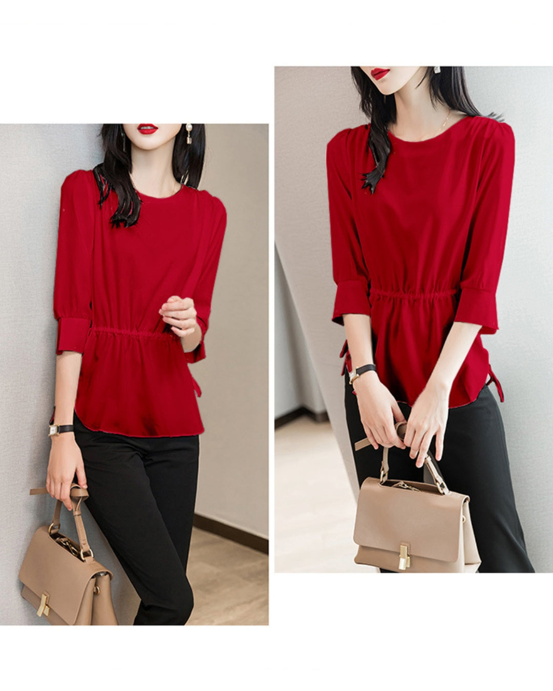 ウエストギャザーブラウス【きれい見えで体型カバーも叶える】