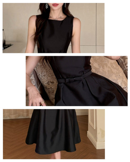 サテン調ノースリーブワンピ【美しさが、いちばん 映える“黒”】