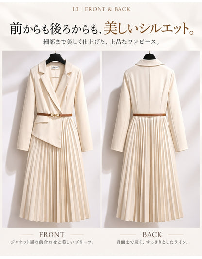 ジャケット風プリーツワンピース【一枚で叶える、品よく華やぐ大人の装い】