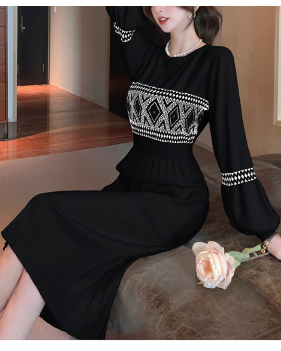 プリーツニットワンピース【上品さがふわりと香る大人のエレガンス】