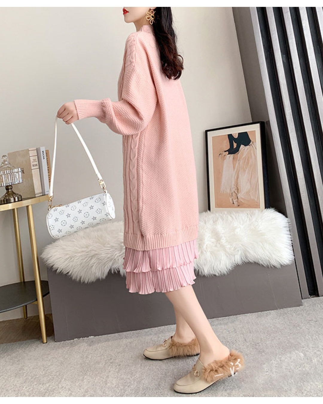 ロングニットフリルワンピース【大人フェミニン × 圧倒的存在感】