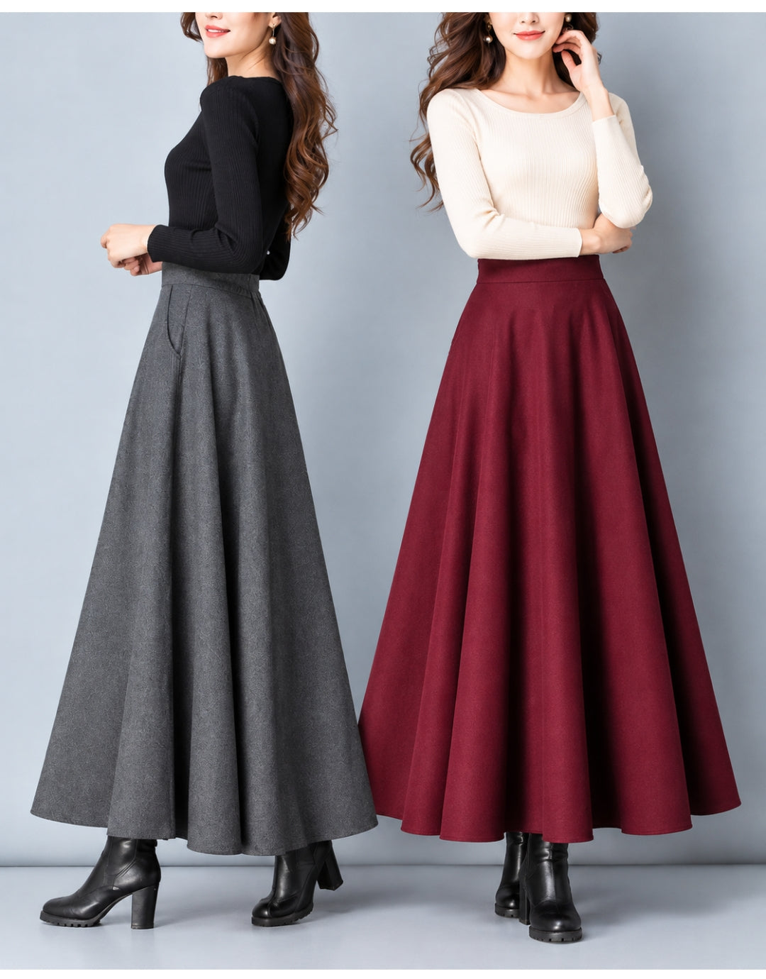 上品ウール調ロングフレアスカート【ふんわり揺れる、大人の上品シルエット】