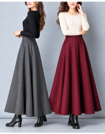 上品ウール調ロングフレアスカート【ふんわり揺れる、大人の上品シルエット】