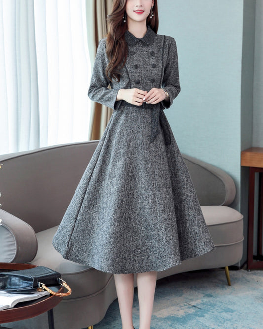 ハイウエスト・ダブルボタンワンピース【きちんと見えしたい40代の通勤ワンピ】