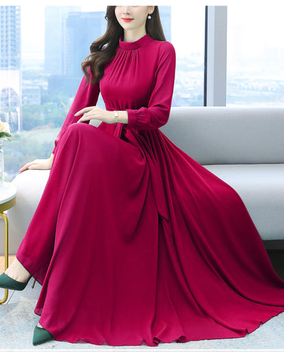 ロングシフォンワンピース【静かな華やぎを添える上品シルエット】