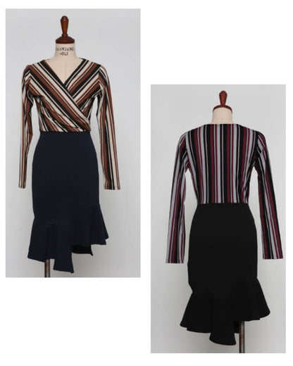 ストライプ・タイトドレス【艶やかラインで魅せる 大人エレガンス】