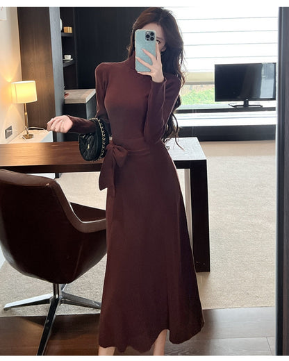 ウエストリボンニットワンピース【美ラインで魅せる大人のスタイル】