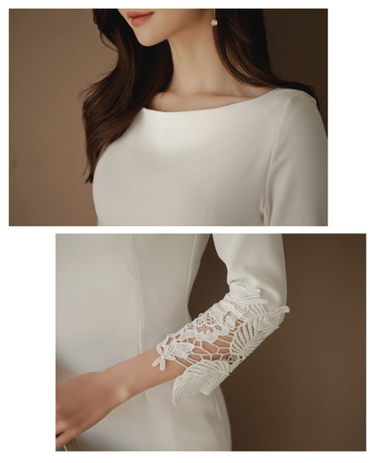 切替レース七分袖タイトワンピ【凛とした佇まいに女らしさを忍ばせる】