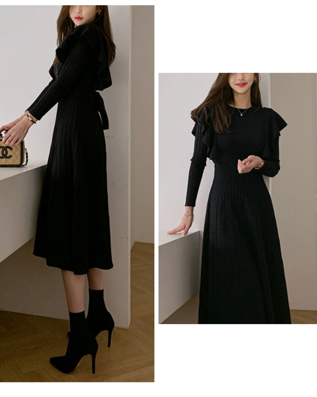 ショルダーフリルニットワンピース【ふんわり肩フリルで魅せる】