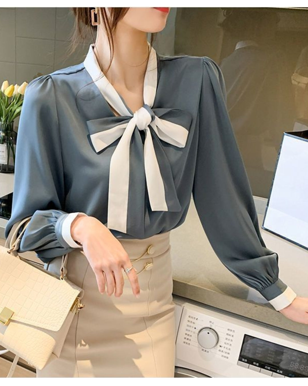 ボウタイリボンブラウス【首元リボンで、ふっと華やぐ】