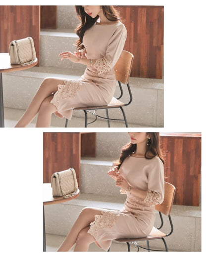 七分袖レースミモレワンピース【優雅に香る、やわらかレース美人】