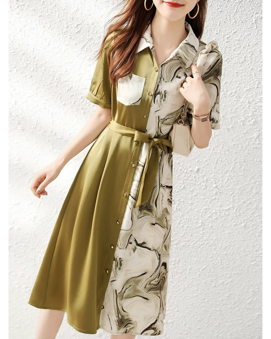 アシンメトリー切替ワンピース【ストレッチ素材でサラッとした肌触り】