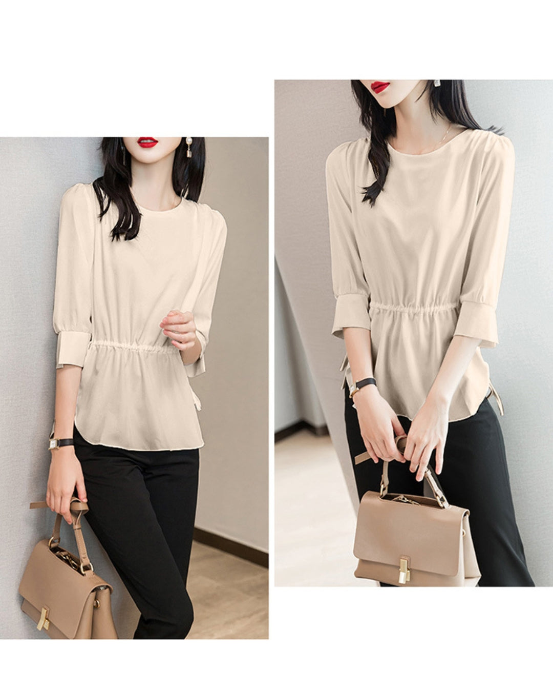 ウエストギャザーブラウス【きれい見えで体型カバーも叶える】