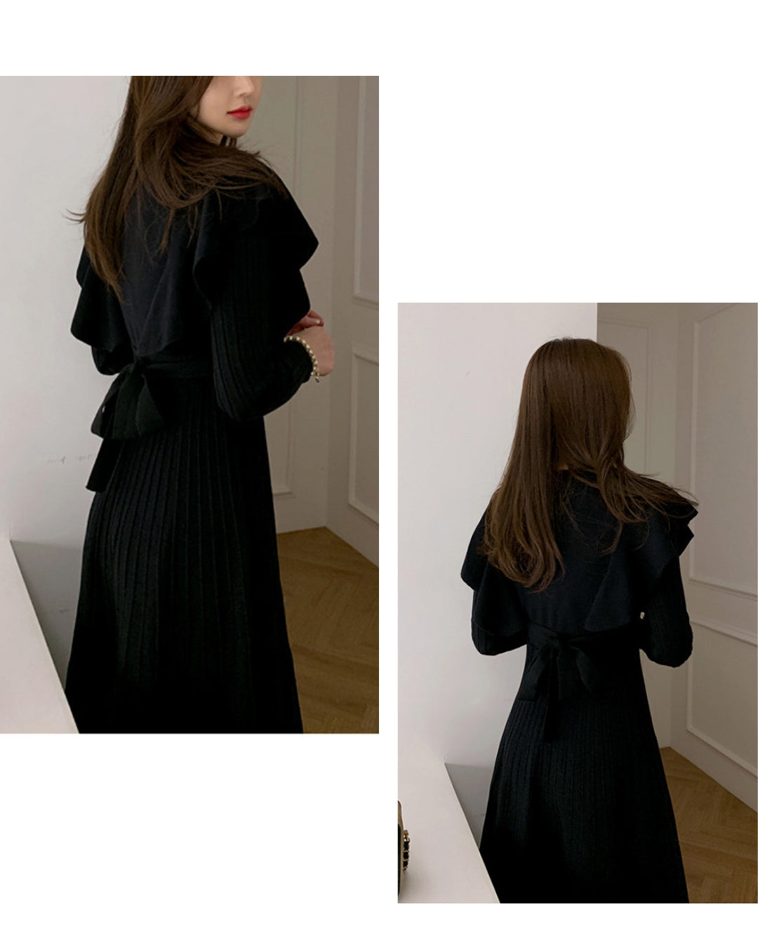 ショルダーフリルニットワンピース【ふんわり肩フリルで魅せる】