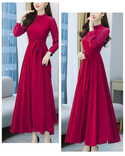 ロングシフォンワンピース【静かな華やぎを添える上品シルエット】