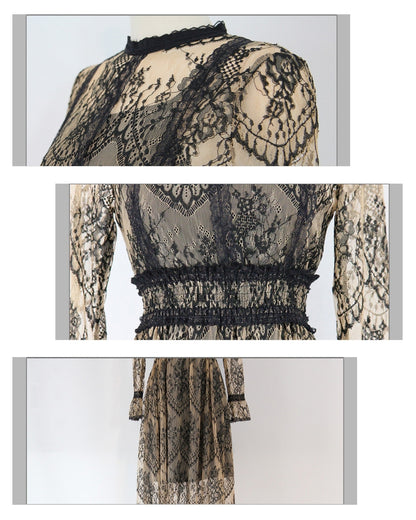 総レースハイウエストロングドレス【優雅に揺れる、気品レース】