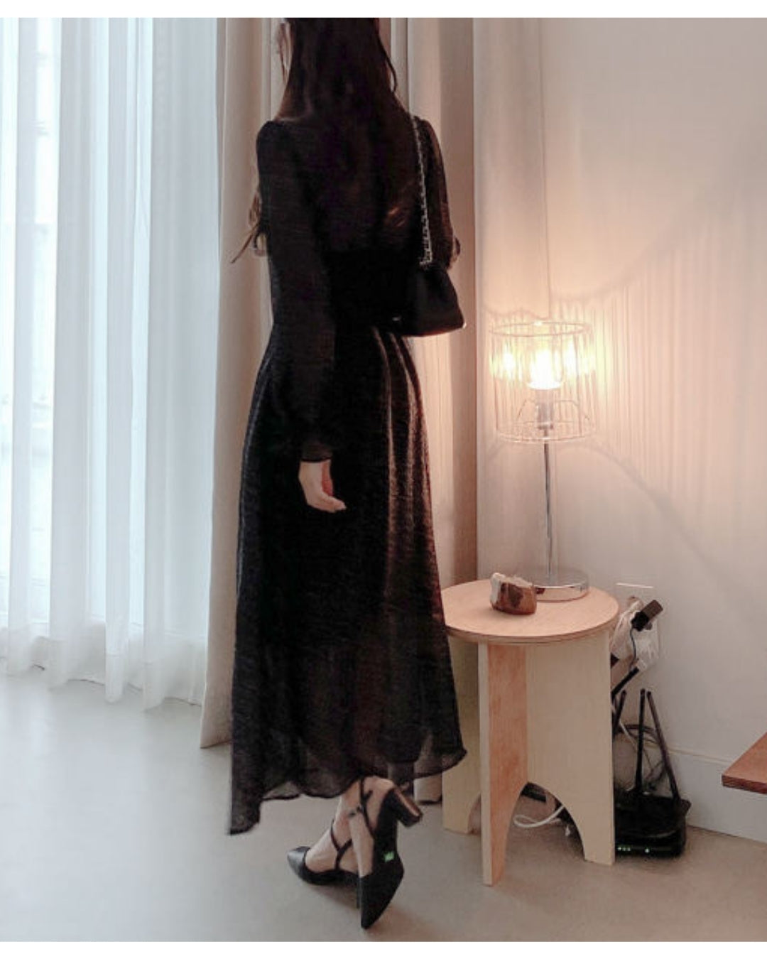 花柄シフォンミモレワンピース【40代の休日のお出かけにちょうどいい】