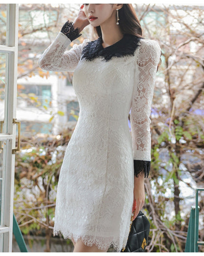 ブラック襟レースワンピ【清楚にそして印象的に 、着るだけで洗練見え】