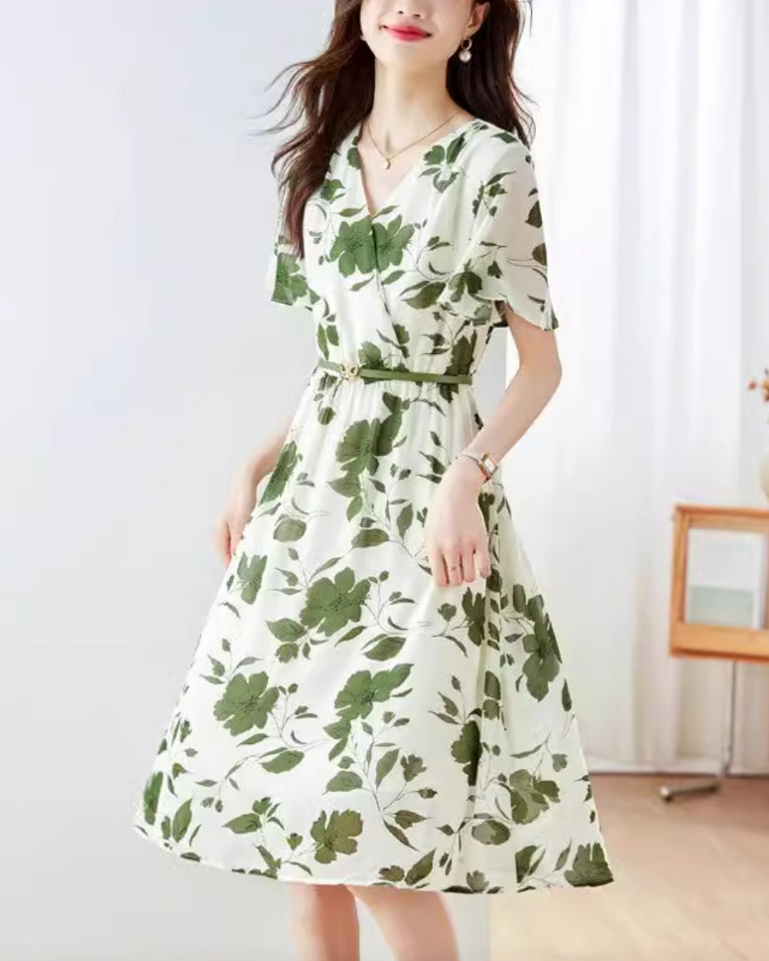 花柄シフォンフレアワンピース【さらっと着るだけで涼しげ上品