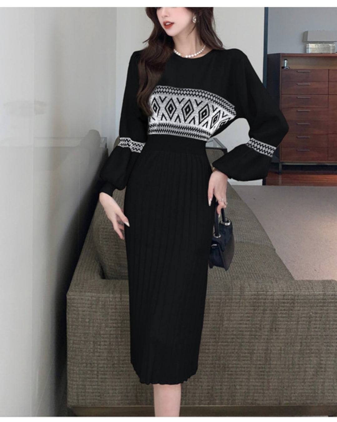 プリーツニットワンピース【上品さがふわりと香る大人のエレガンス】