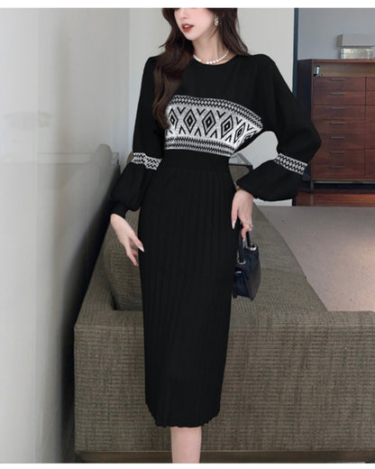 プリーツニットワンピース【上品さがふわりと香る大人のエレガンス】