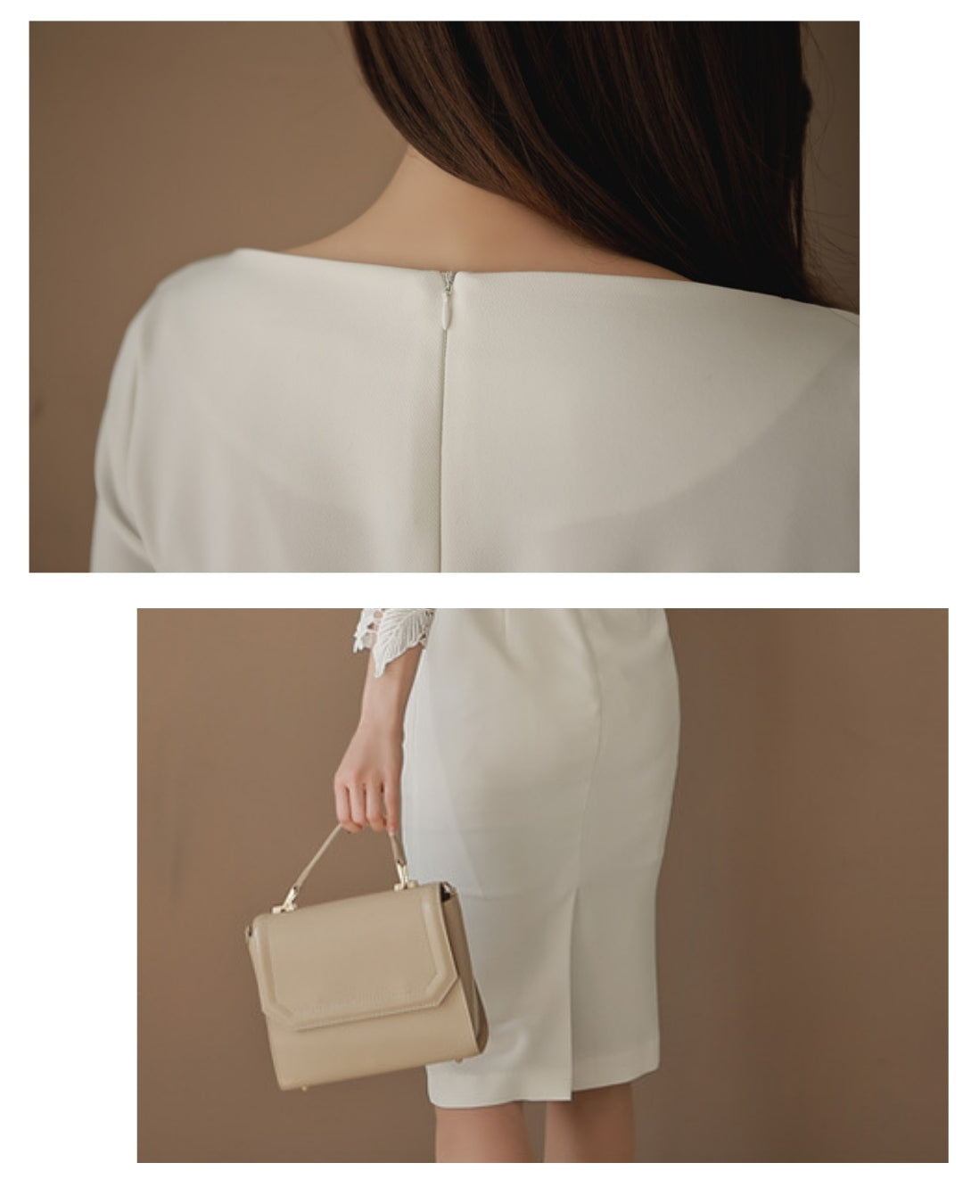 切替レース七分袖タイトワンピ【凛とした佇まいに女らしさを忍ばせる】