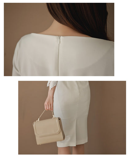 切替レース七分袖タイトワンピ【凛とした佇まいに女らしさを忍ばせる】