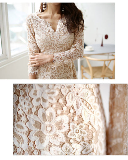 シアーレース切替ワンピース【上品に映える、透け感レース】