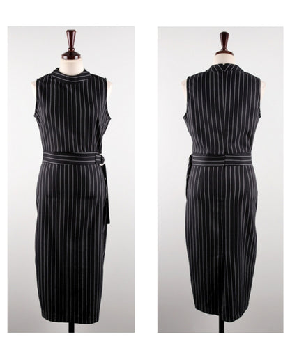 ストライプタイトドレス【計算された縦ライン大人モードの品格】