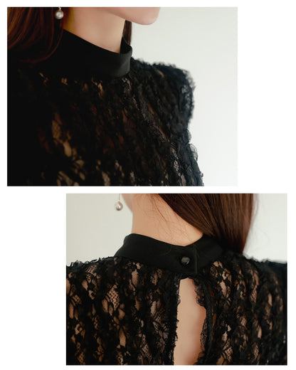 切替レース七分袖タイトワンピ【美しさを引き締める計算された“黒”】